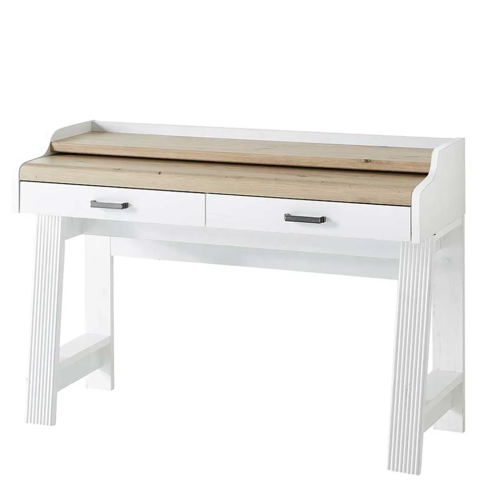 Wohnen Bürotische*Landhaus Computertisch in Weiß & Eiche - Mehady
