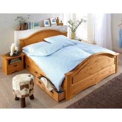 Wohnen Jugendbetten*Landhaus Doppelbett Set in Kiefer - Vocoja (dreiteilig)