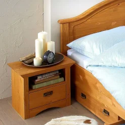 Wohnen Jugendbetten*Landhaus Doppelbett Set in Kiefer - Vocoja (dreiteilig)