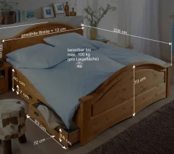 Wohnen Jugendbetten*Landhaus Doppelbett Set in Kiefer - Vocoja (dreiteilig)