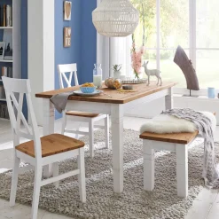 Wohnen Küchen-Essgruppen|Esszimmer Komplett*Landhaus Essgruppe Sibiuta in Weiß Kiefer massiv (vierteilig)