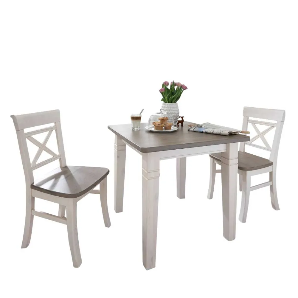 Wohnen Sitzgruppe|Küchen-Essgruppen*Landhaus Esszimmermöbel Yoan in Weiß-Grau (dreiteilig)