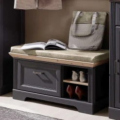 Wohnen Schuhschränke|Garderobenbänke*Landhaus Flurbank mit Kissen 93x49x41 cm - Thumbs
