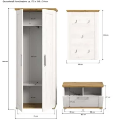 Wohnen Landhaus Flureinrichtung Set - Tocella (dreiteilig)