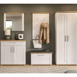 Wohnen Weiße Möbel|Garderobenschränke*Landhaus Flurschrank in Holzoptik Lärche Weiß - Tocella