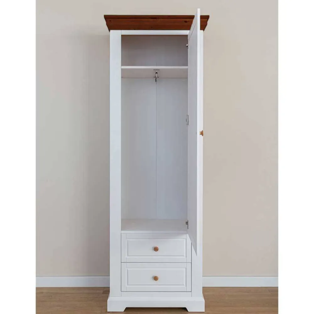 Wohnen Garderobenschränke*Landhaus Garderobenschrank in Weiß mit Braun - Zalya