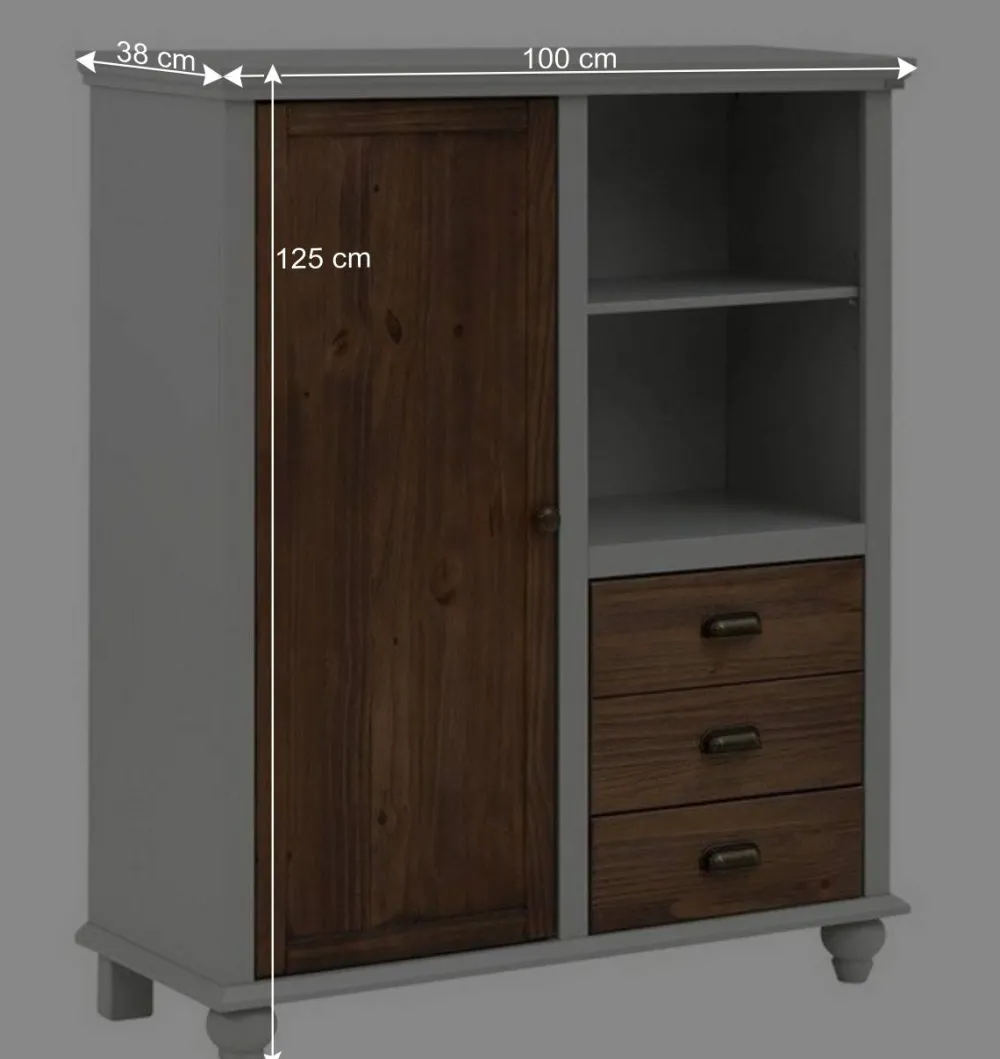 Wohnen Landhaus Highboard in Holz Braun und Grau - Veproma