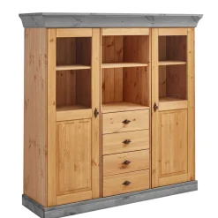 Wohnen Landhaus Highboard mit Glas aus Kiefer - Eshelas