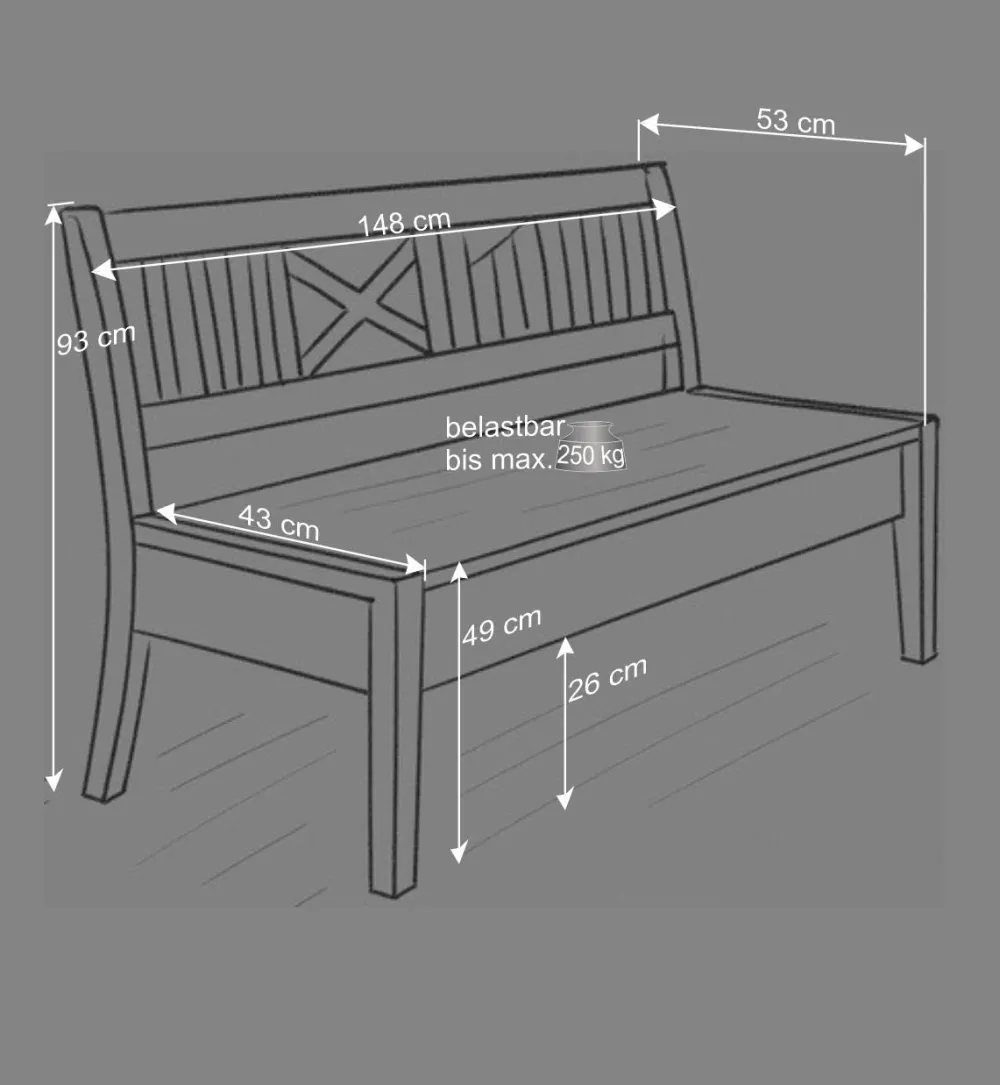 Wohnen Küchenbänke|Esszimmerbänke*Landhaus Holzbank Jytte drei Sitzplätze