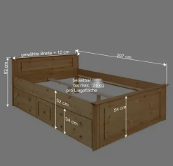 Wohnen Naturholzmöbel|Betten*Landhaus Holzbett & Nachttische - Imressa (dreiteilig)