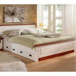 Wohnen Jugendbetten*Landhaus Holzbett in Weiß & Kirschbaum - Vendirai