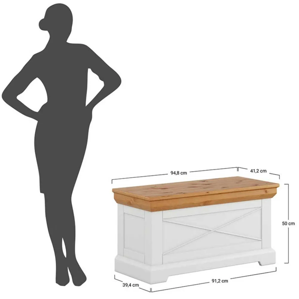 Wohnen Weiße Möbel|Holztruhen*Landhaus Holztruhe aus Kiefer Massivholz - Saluts
