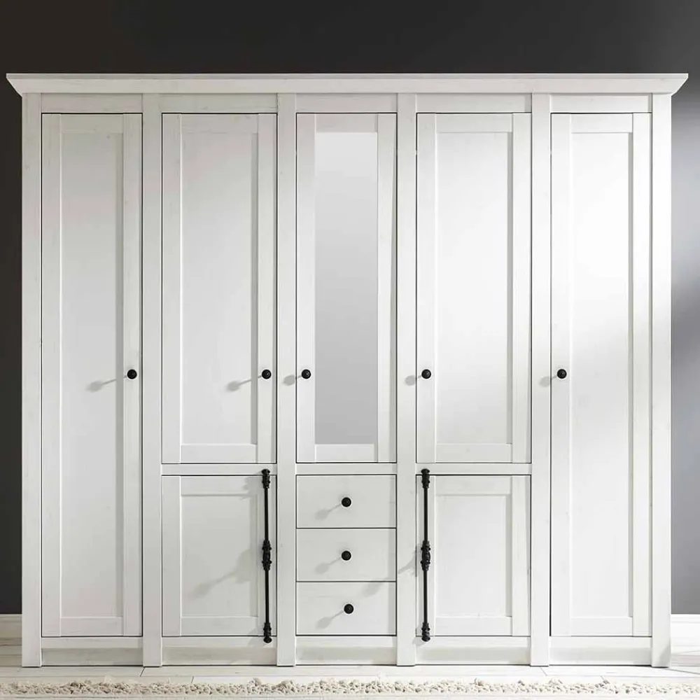 Wohnen Schränke|Kleiderschränke*Landhaus Kleiderschrank Chelles in Weiß mit Spiegel