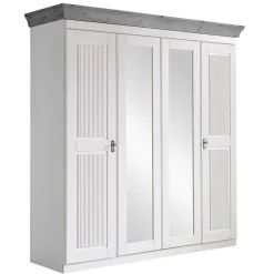 Wohnen Skandinavische Möbel|Glasmöbel*Landhaus Kleiderschrank in Weiß und Kiefer Grau - Caneon