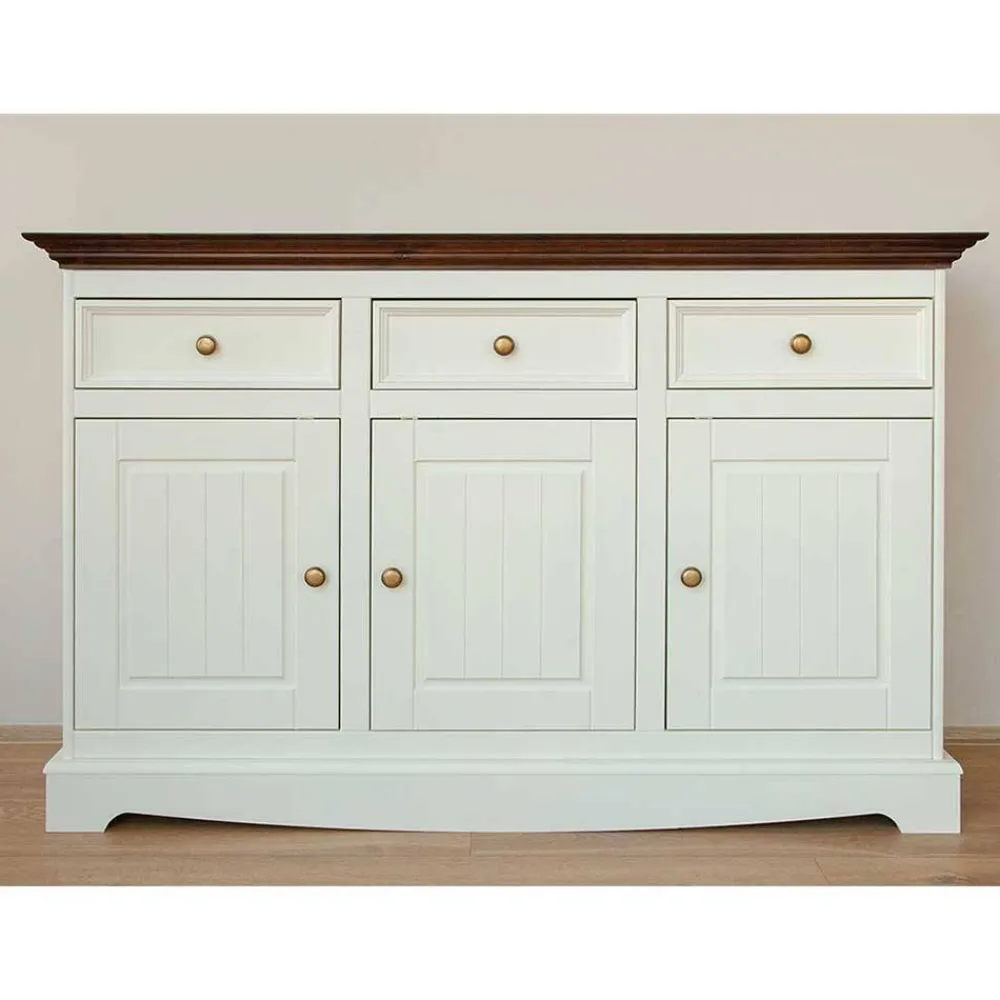 Wohnen Küchenschränke|Sideboards & Kommoden*Landhaus Kombikommode in Weiß und Nussbaum - Manipur