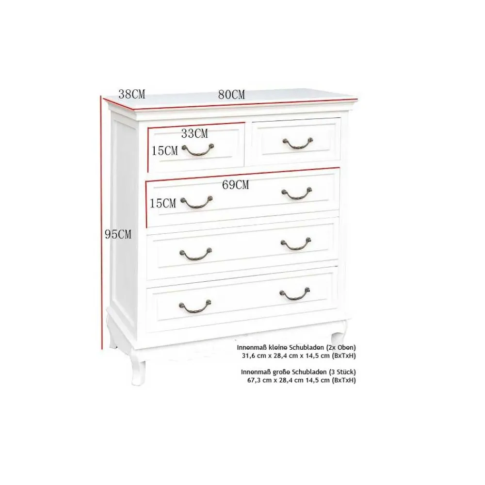 Wohnen Vintage Möbel|Flurkommoden*Landhaus Kommode Liacora in Weiß