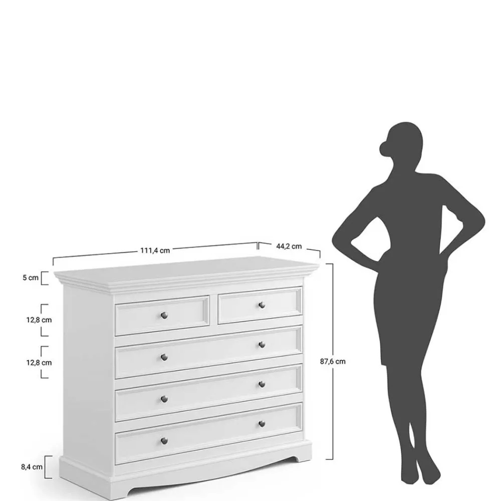 Wohnen Weiße Möbel|Landhausmöbel*Landhaus Kommode mit fünf Schubladen - Bordona