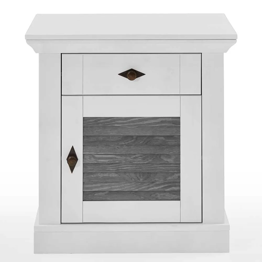 Wohnen Landhausmöbel|Nachttische*Landhaus Nachtkommode in Weiß & Grau - Urezzas