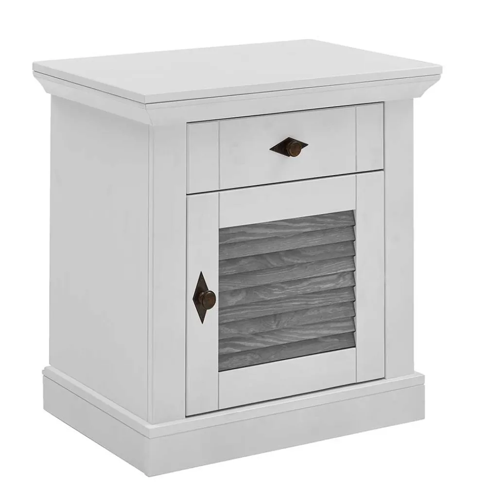 Wohnen Landhausmöbel|Nachttische*Landhaus Nachtkommode in Weiß & Grau - Urezzas