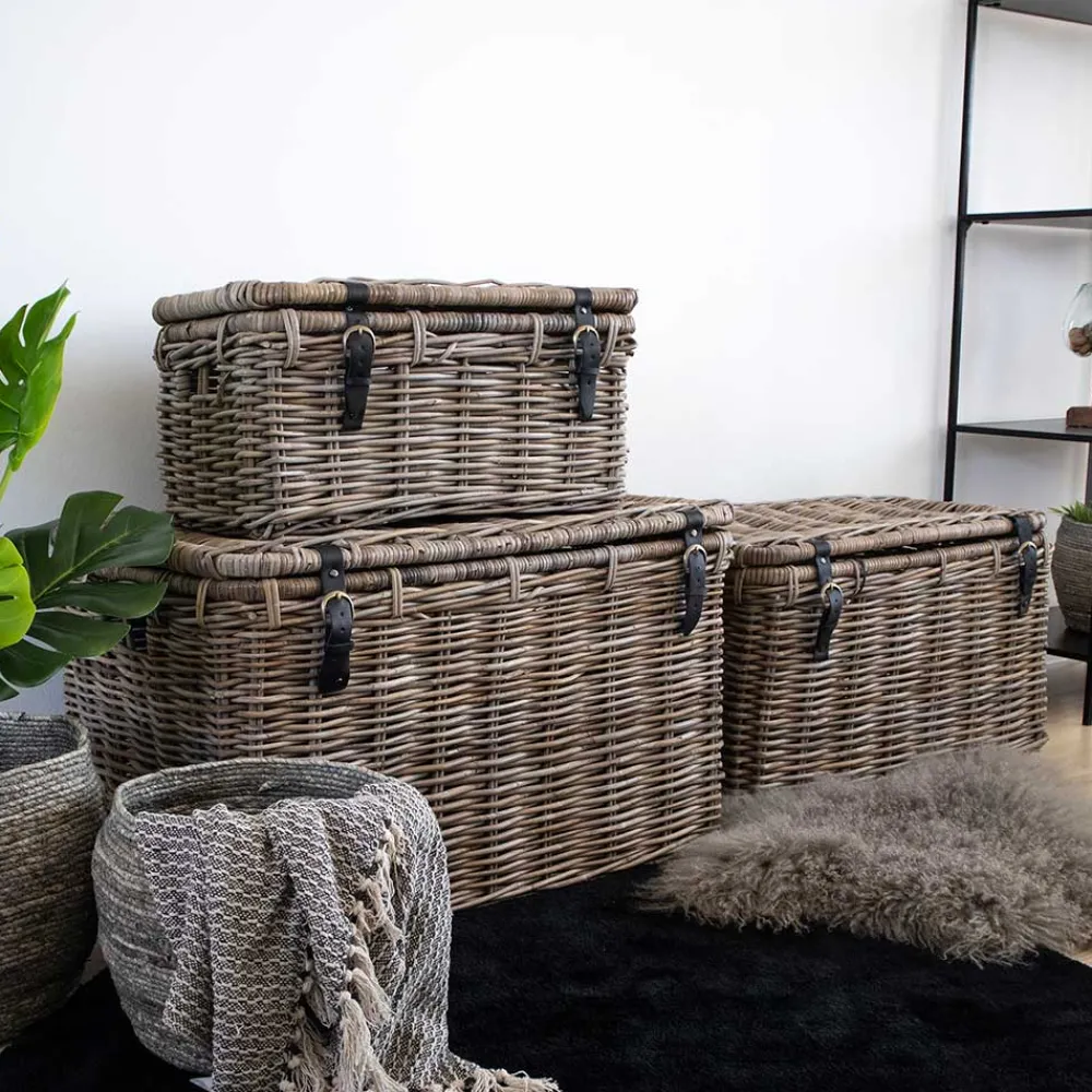 Wohnen Rattanmöbel*Landhaus Rattan Truhen Set - Speccia (dreiteilig)