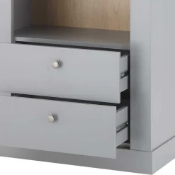 Wohnen Vitrinen|Wohnzimmer-Vitrinen*Landhaus Regal in Lichtgrau & Eiche NB - Buleta