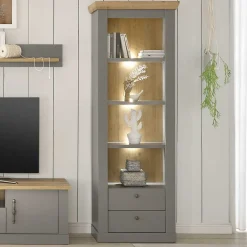 Wohnen Vitrinen|Wohnzimmer-Vitrinen*Landhaus Regal in Lichtgrau & Eiche NB - Buleta