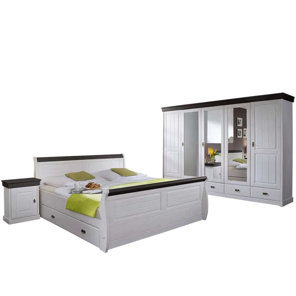 Wohnen Schlafzimmer Komplett*Landhaus Schlafzimmer Pisino aus Kiefer Massivholz (vierteilig)
