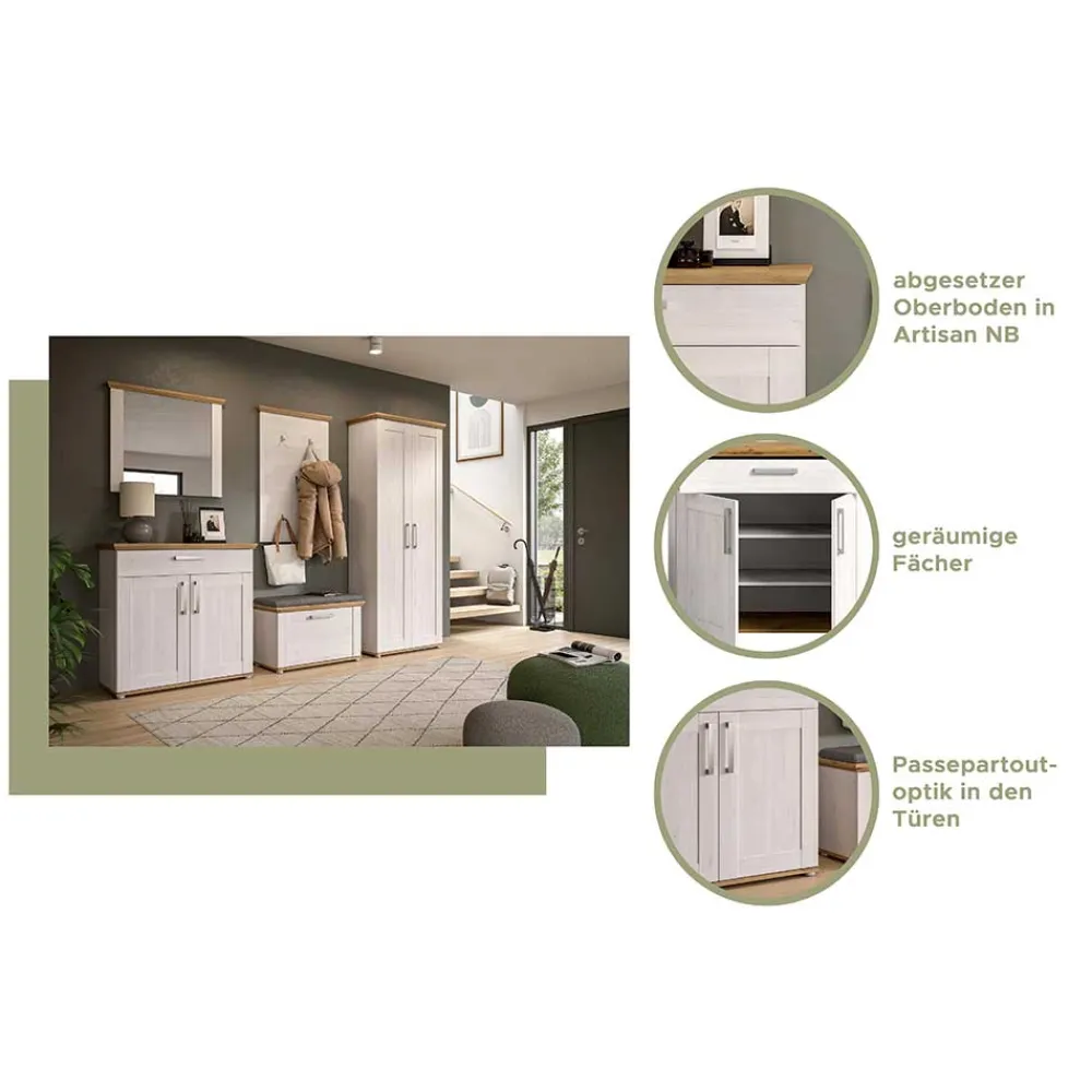 Wohnen Schuhschränke*Landhaus Schuhkommode in Holzoptik Lärche Weiß - Tocella