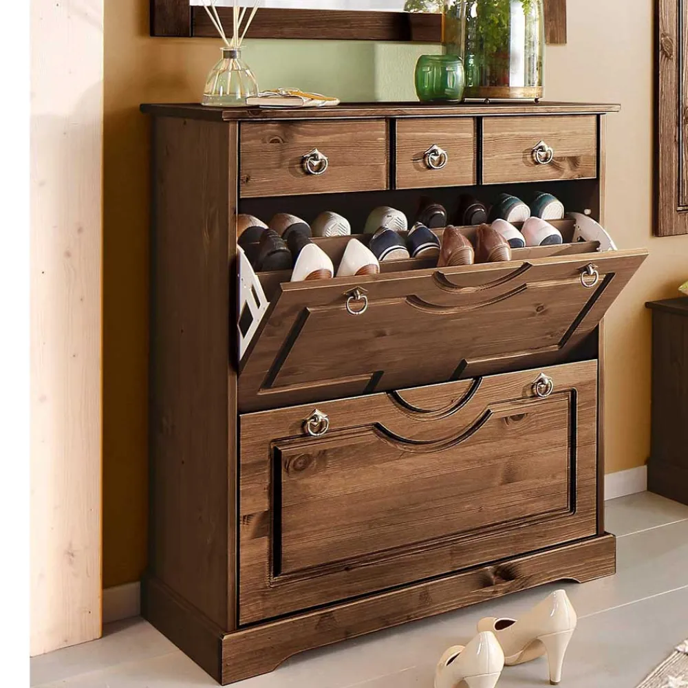 Wohnen Schuhschränke*Landhaus Schuhkommode in Dunkelbraun - Yemisa