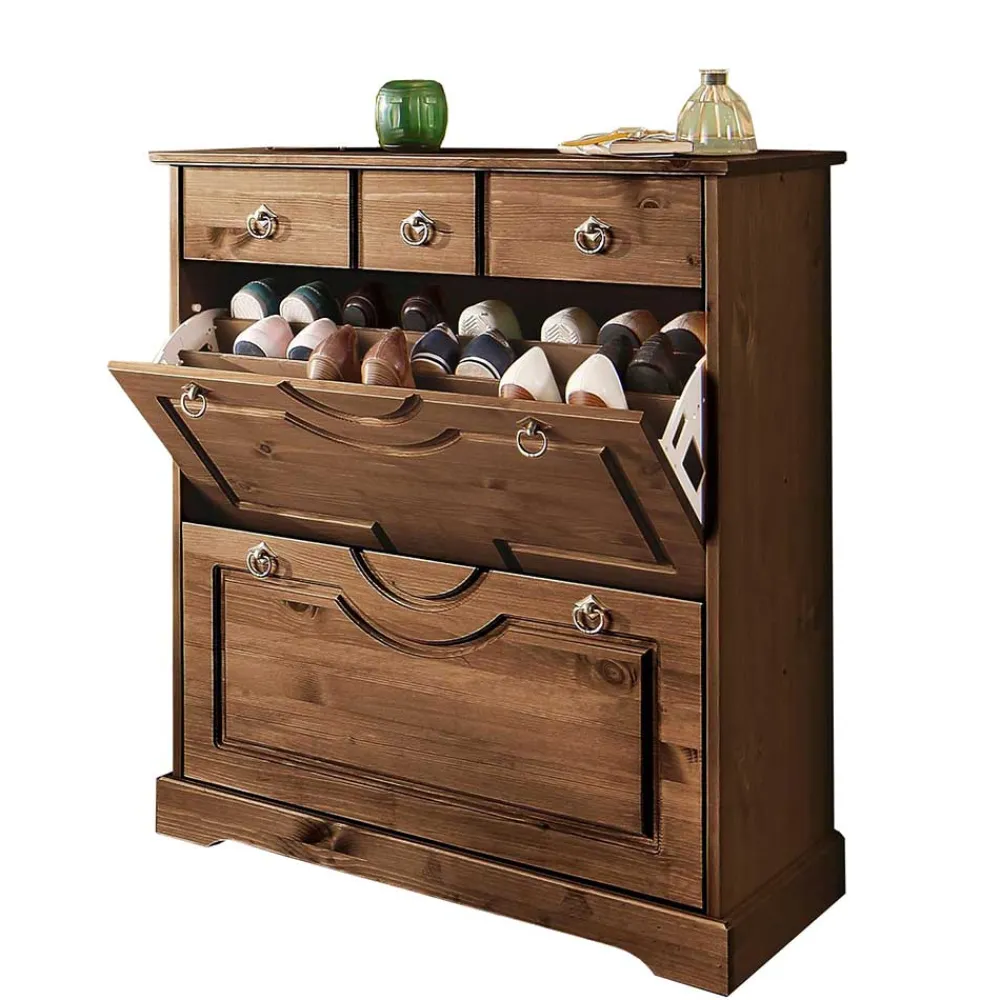 Wohnen Schuhschränke*Landhaus Schuhkommode in Dunkelbraun - Yemisa