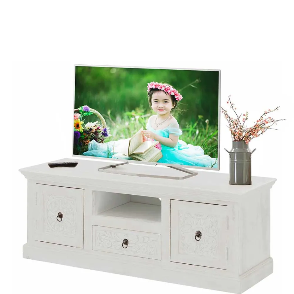 Wohnen Landhaus TV Board in Weiß lackiert - Lucos