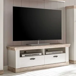 Wohnen Landhausmöbel|Tv & Hifi-Möbel*Landhaus TV Element in Weiß & Pinie Shabby Nedita mit 2 Schubladen
