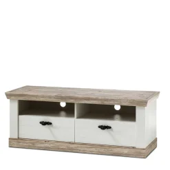 Wohnen Landhausmöbel|Tv & Hifi-Möbel*Landhaus TV Element in Weiß & Pinie Shabby Nedita mit 2 Schubladen