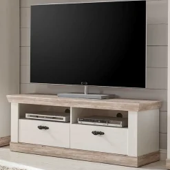 Wohnen Landhausmöbel|Tv & Hifi-Möbel*Landhaus TV Element in Weiß & Pinie Shabby Nedita mit 2 Schubladen