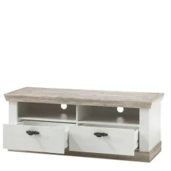 Wohnen Landhausmöbel|Tv & Hifi-Möbel*Landhaus TV Element in Weiß & Pinie Shabby Nedita mit 2 Schubladen