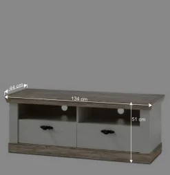 Wohnen Landhausmöbel|Tv & Hifi-Möbel*Landhaus TV Element in Weiß & Pinie Shabby Nedita mit 2 Schubladen