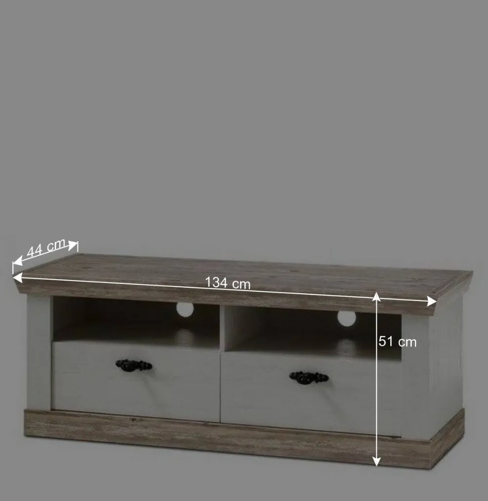 Wohnen Landhausmöbel|Tv & Hifi-Möbel*Landhaus TV Element in Weiß & Pinie Shabby Nedita mit 2 Schubladen