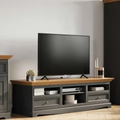 Wohnen Landhausmöbel|Tv & Hifi-Möbel*Landhaus TV Lowboard in Grau und Eiche - Witenga