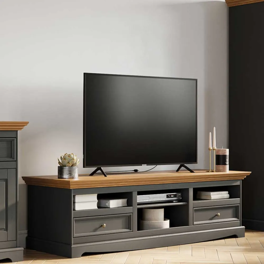 Wohnen Landhausmöbel|Tv & Hifi-Möbel*Landhaus TV Lowboard in Grau und Eiche - Witenga