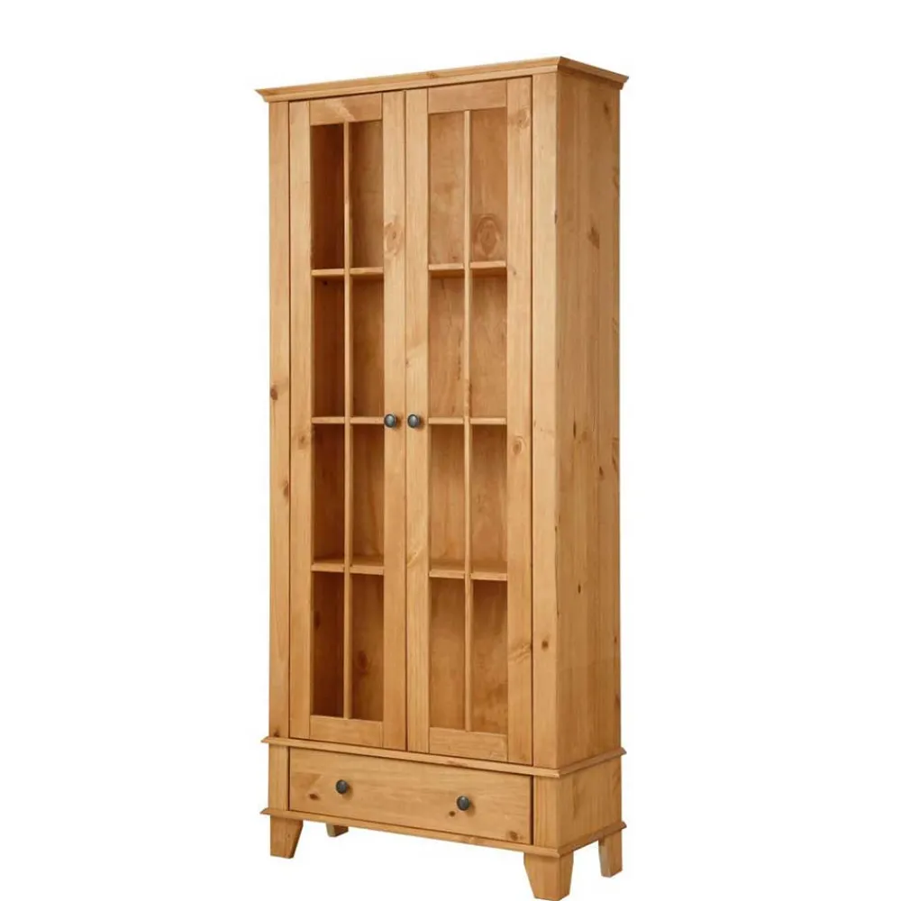 Wohnen Vitrinen|Wohnzimmer-Vitrinen*Landhaus Vitrine aus Kiefer Massivholz - Anyamie