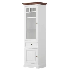 Wohnen Landhaus Vitrine in Weiß mit Nussbaum Braun - Manipur