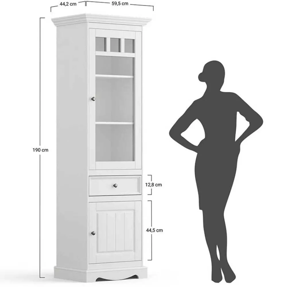 Wohnen Landhaus Vitrine in Weiß mit Nussbaum Braun - Manipur