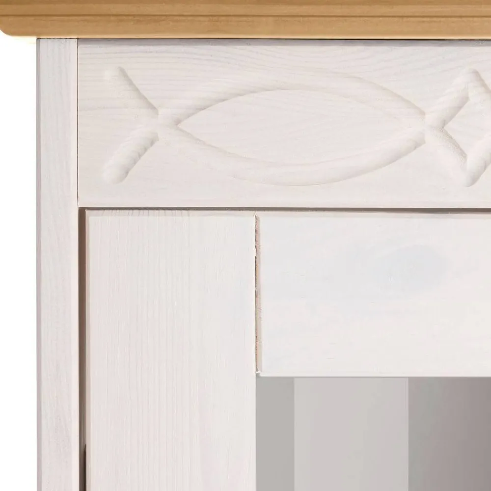 Wohnen Landhaus Vitrine in Weiß und Kiefer Honig - Zentra