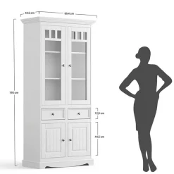 Wohnen Massivholzmöbel|Esszimmer-Vitrinen*Landhaus Vitrine in Weiß und Eiche - Bordona