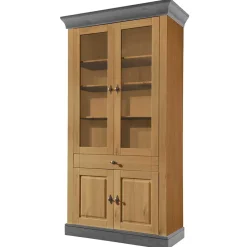 Wohnen Esszimmer-Vitrinen*Landhaus Vitrinenschrank in Kiefer Lauge & Grau - Eshelas