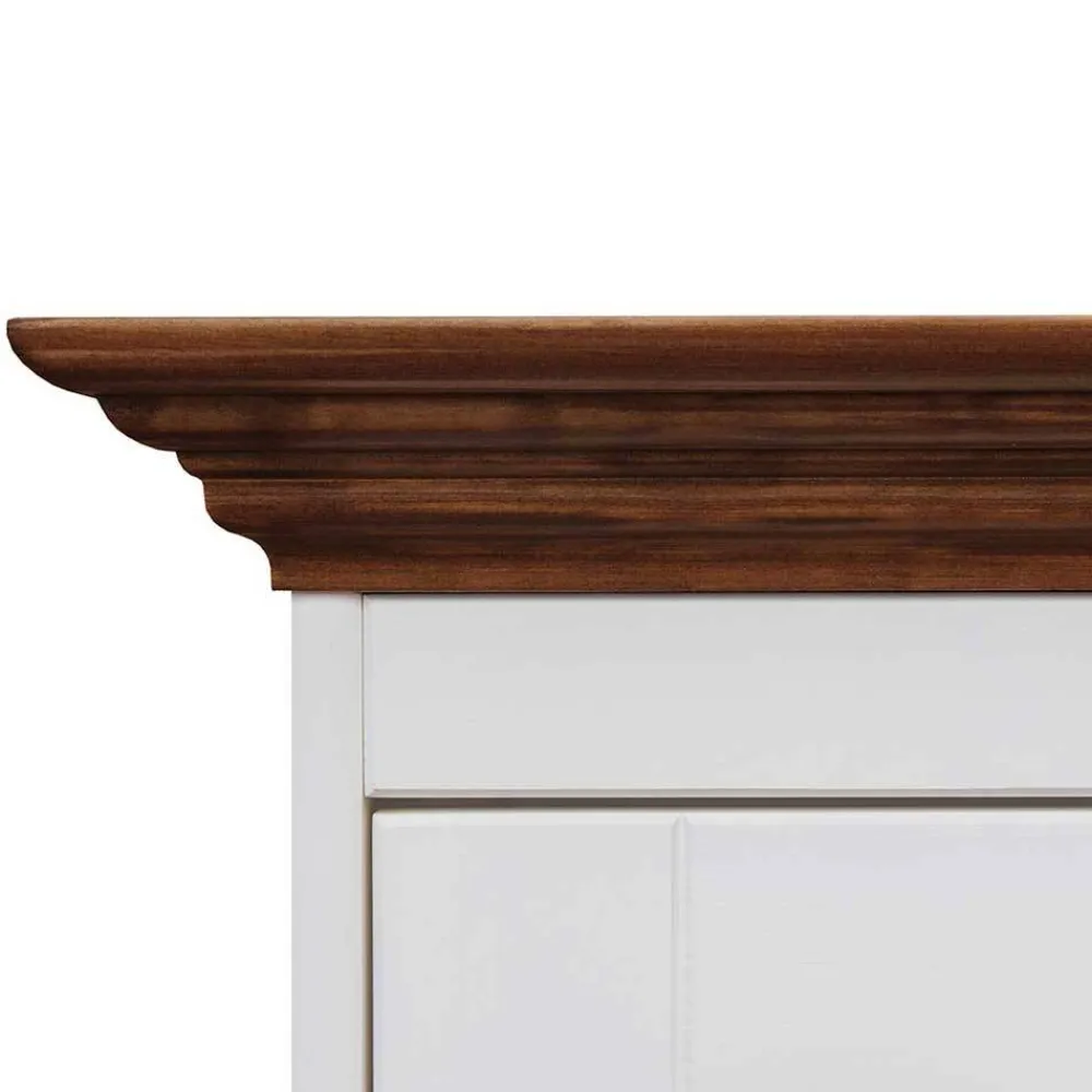 Wohnen Esszimmer-Vitrinen|Vitrinen*Landhaus Vitrinenschrank in Weiß mit Nussbaum - Manipur