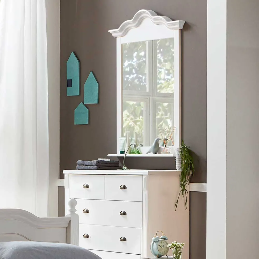 Wohnen Glasmöbel|Spiegel*Landhaus Wandspiegel in Weiß Laburita Holzrahmen Kiefer