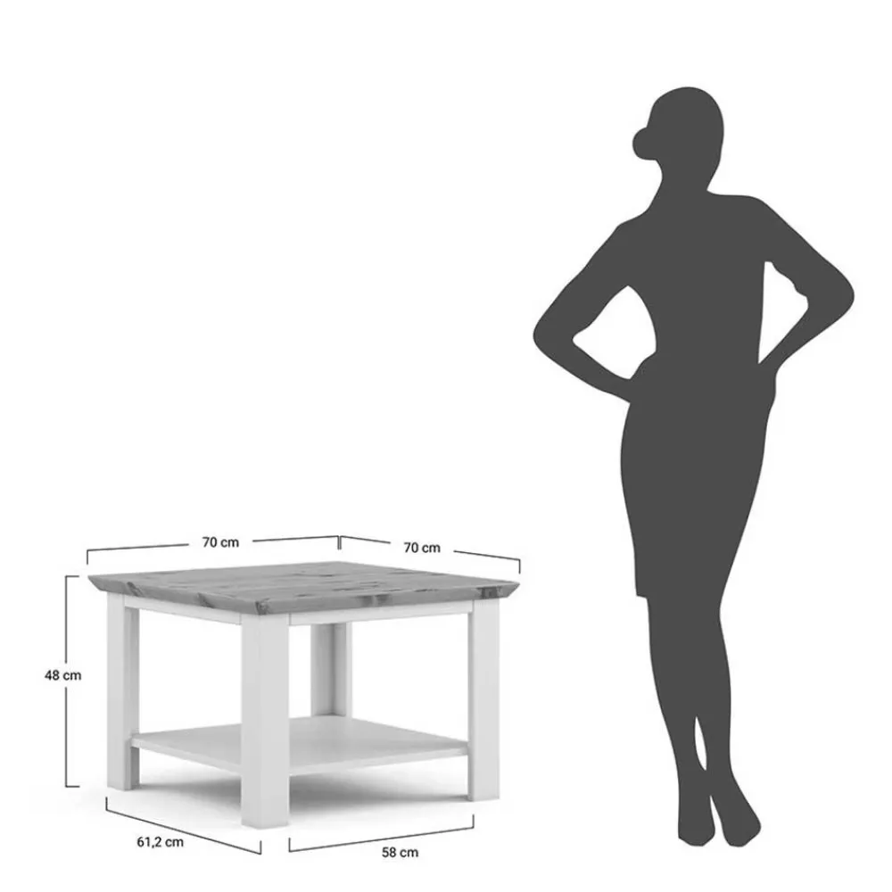 Wohnen Landhaus Wohnzimmertisch aus Kiefer zweifarbig - Zalya