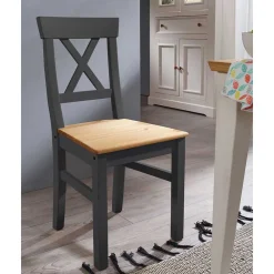 Wohnen Küchenstühle|Esszimmerstühle*Landhausstuhl aus Holz in Grau & Eichefarben - Ustricia