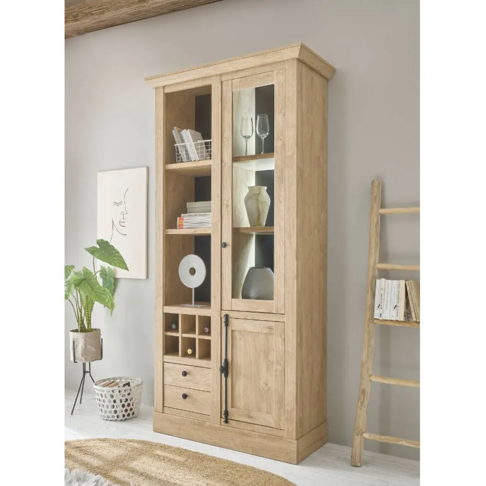 Wohnen Vitrinen|Wohnzimmer-Vitrinen*Landhaus-Vitrinenschrank in Eiche Gold - Hengas
